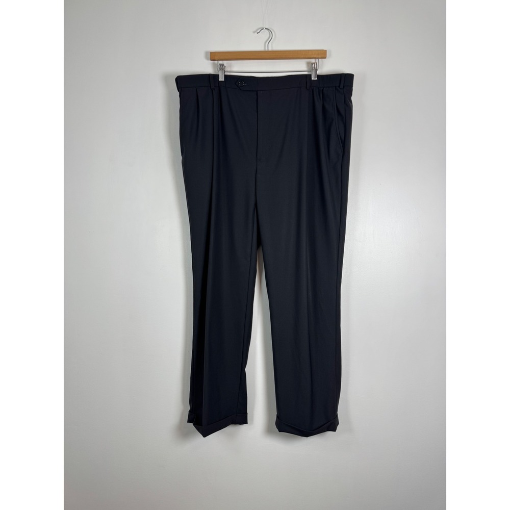 Brooks Brothers 346 Mens 44x31 Dress Pants Black Wool Stretch Pleated Cuffed